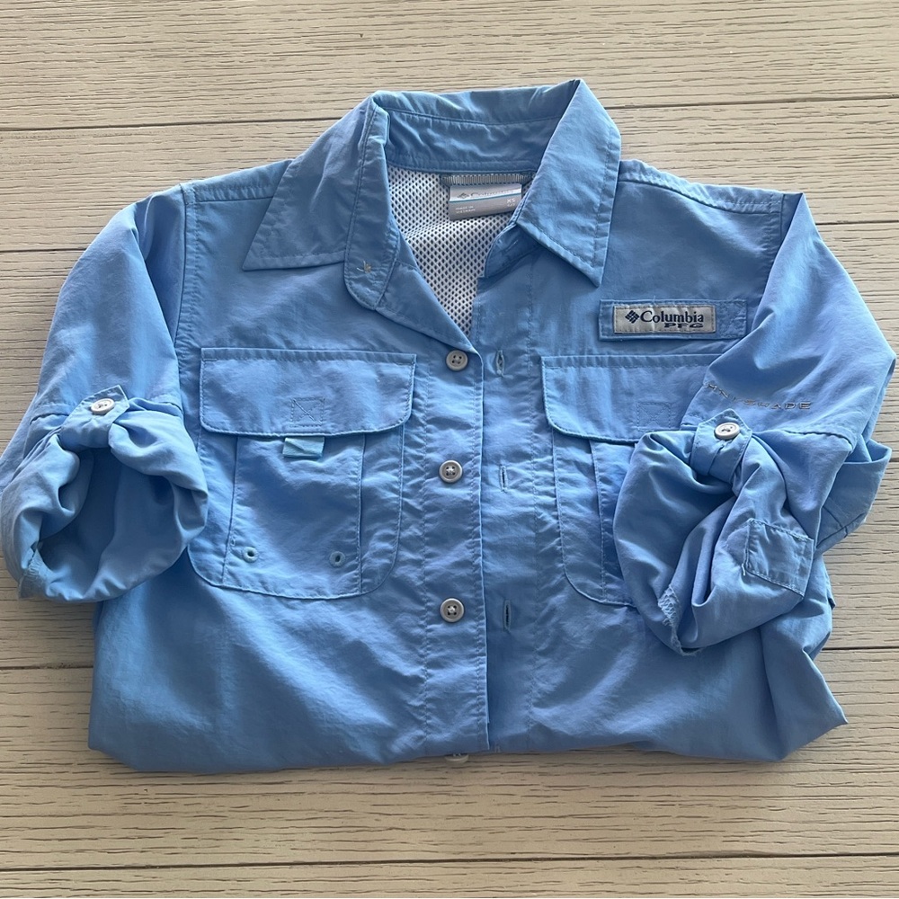 Columbia Light Blue Kids' Long-Sleeve Button-Up Fishing Shirt